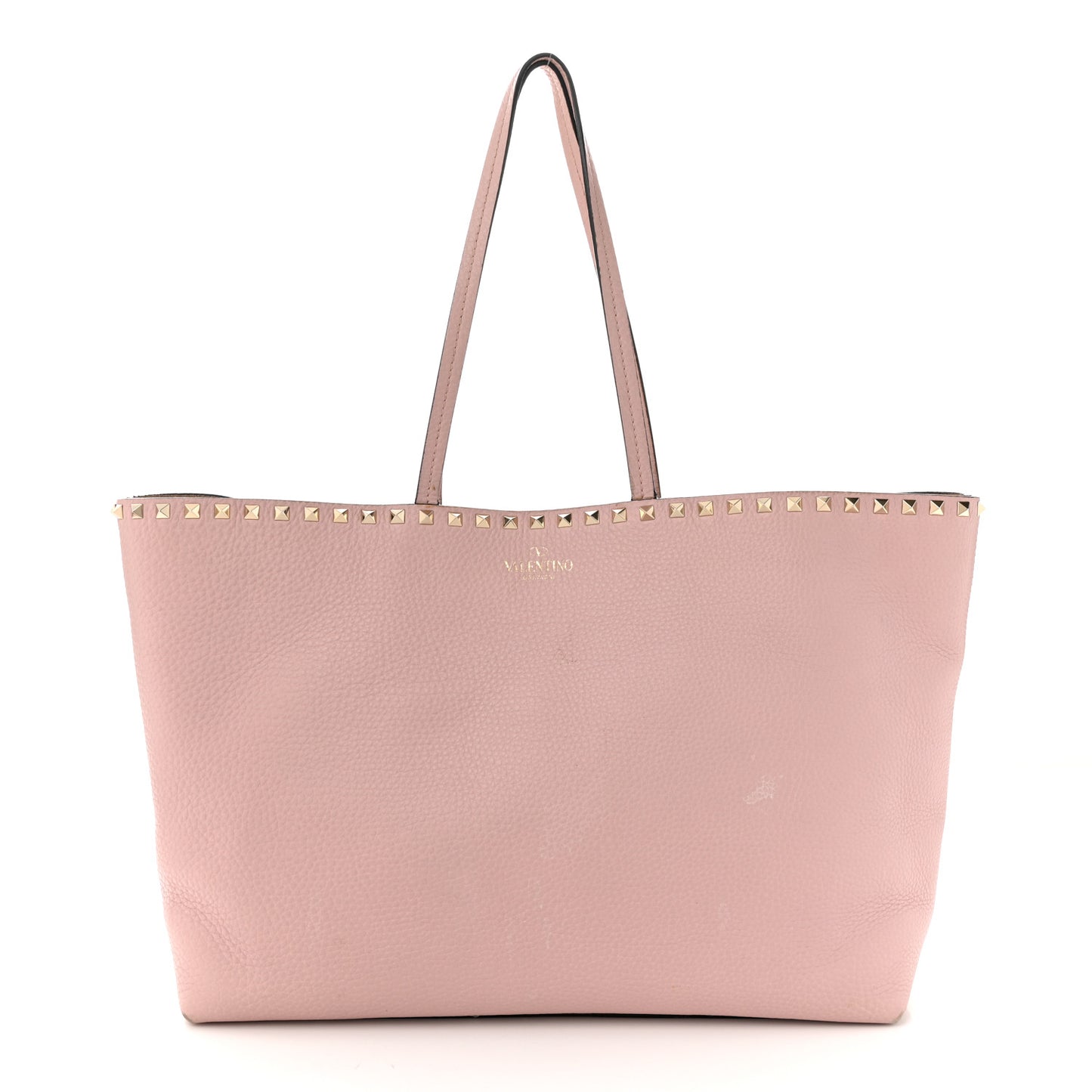 Grained Calfskin Rockstud Shoulder Tote Water Rose