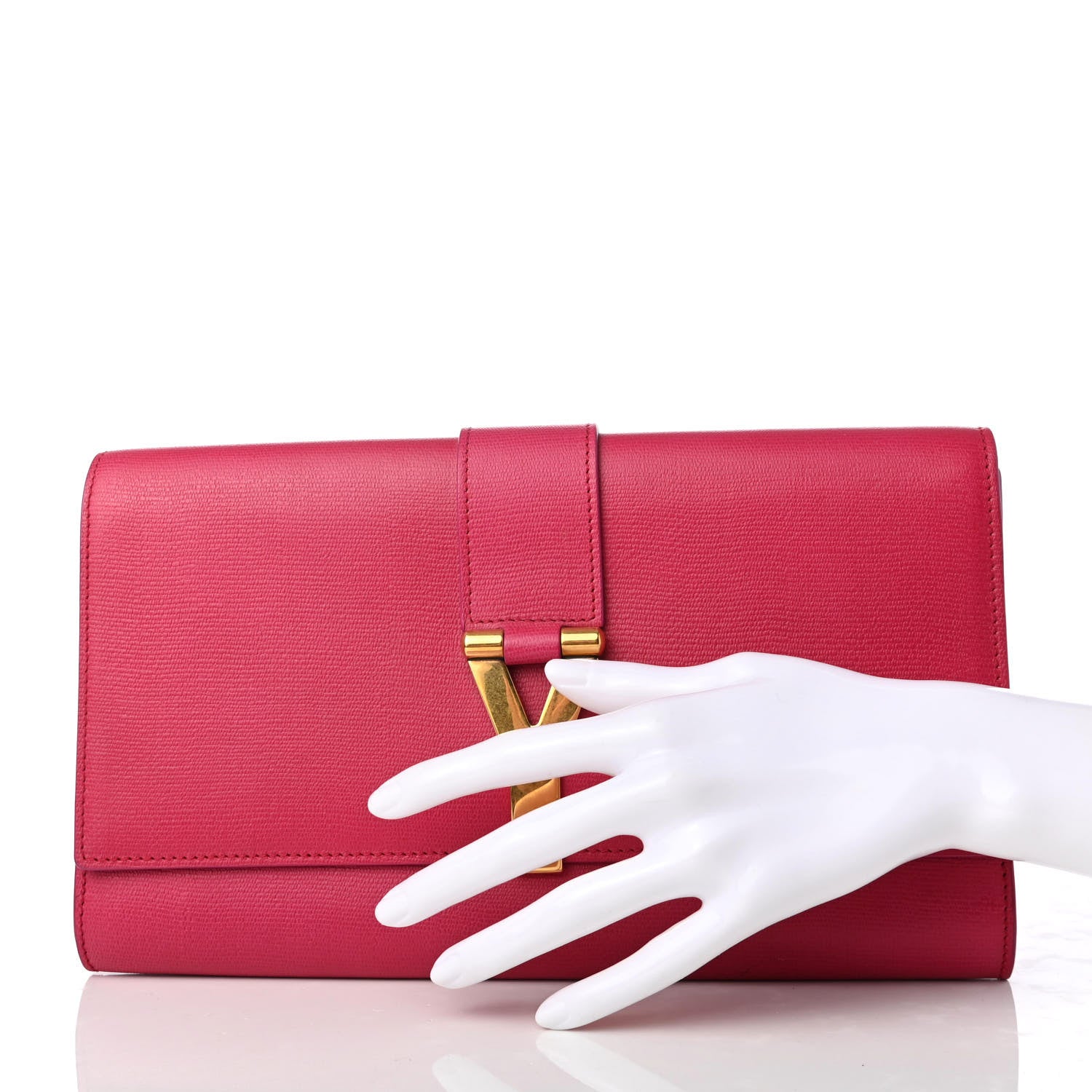 Saint Laurent Calfskin Classic Y Ligne Clutch Fuchsia 2 of 7