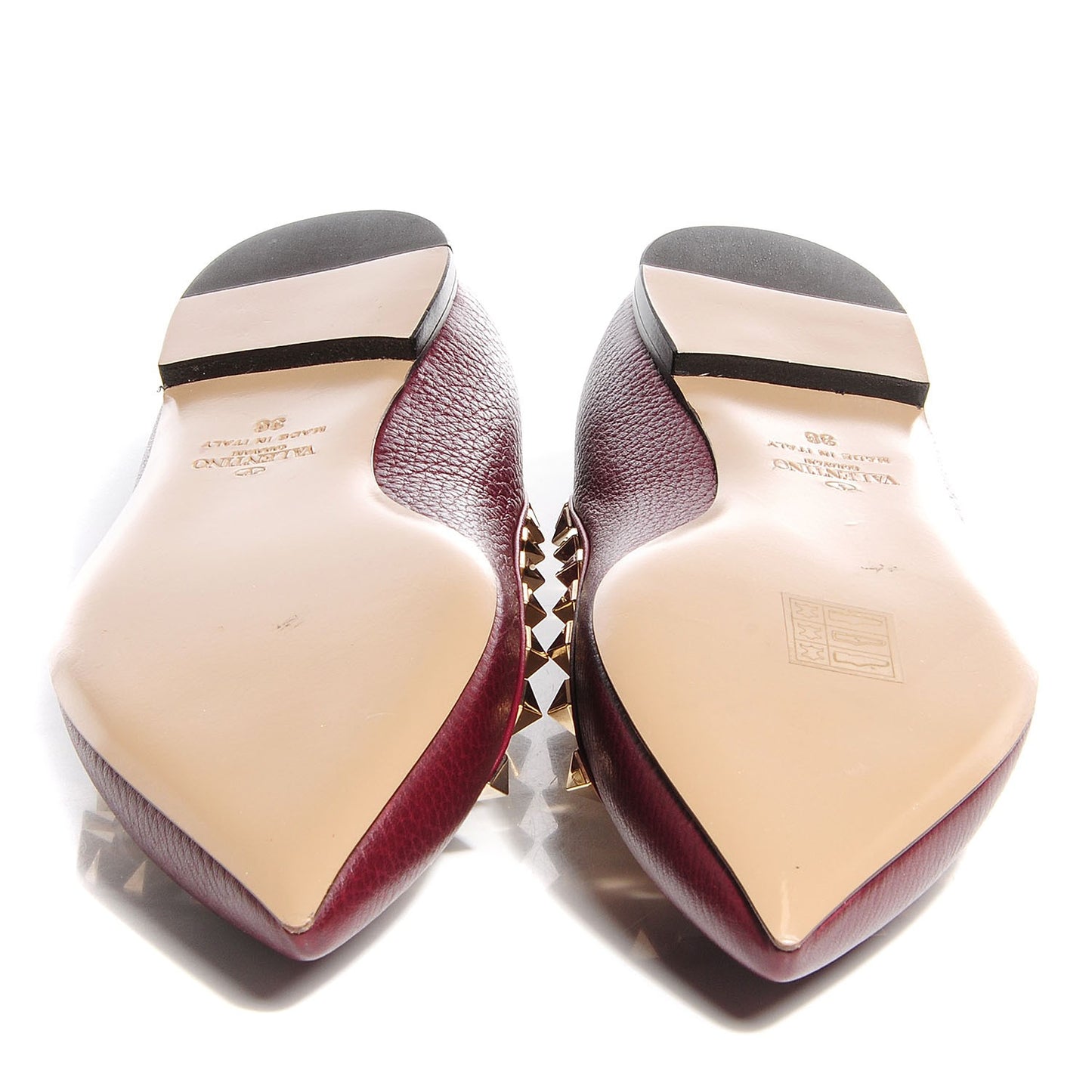 Pebbled Calfskin Rockstud Ballerina Flats 36 Rubino