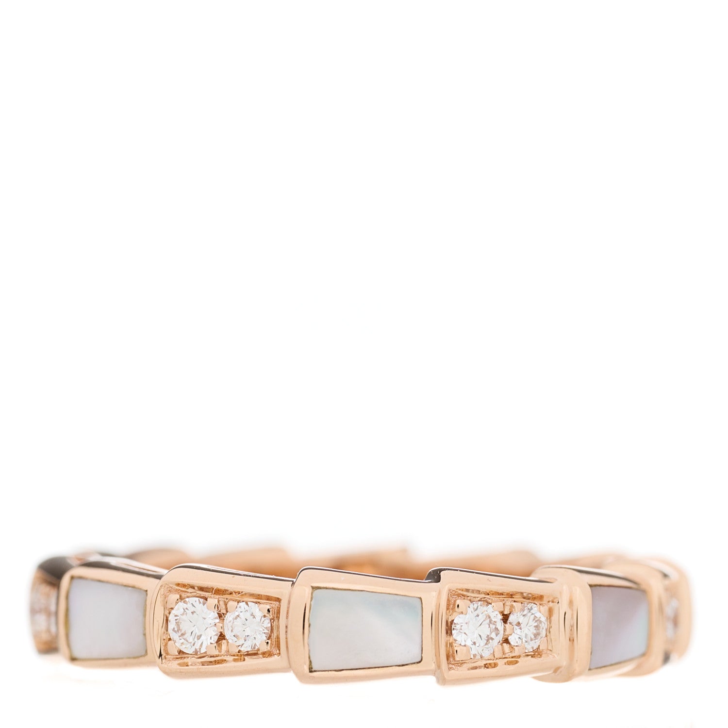 Bulgari 18K Rose Gold Diamond Mother of Pearl 4mm Serpenti Viper Band Ring 51 5.75 1 of 6