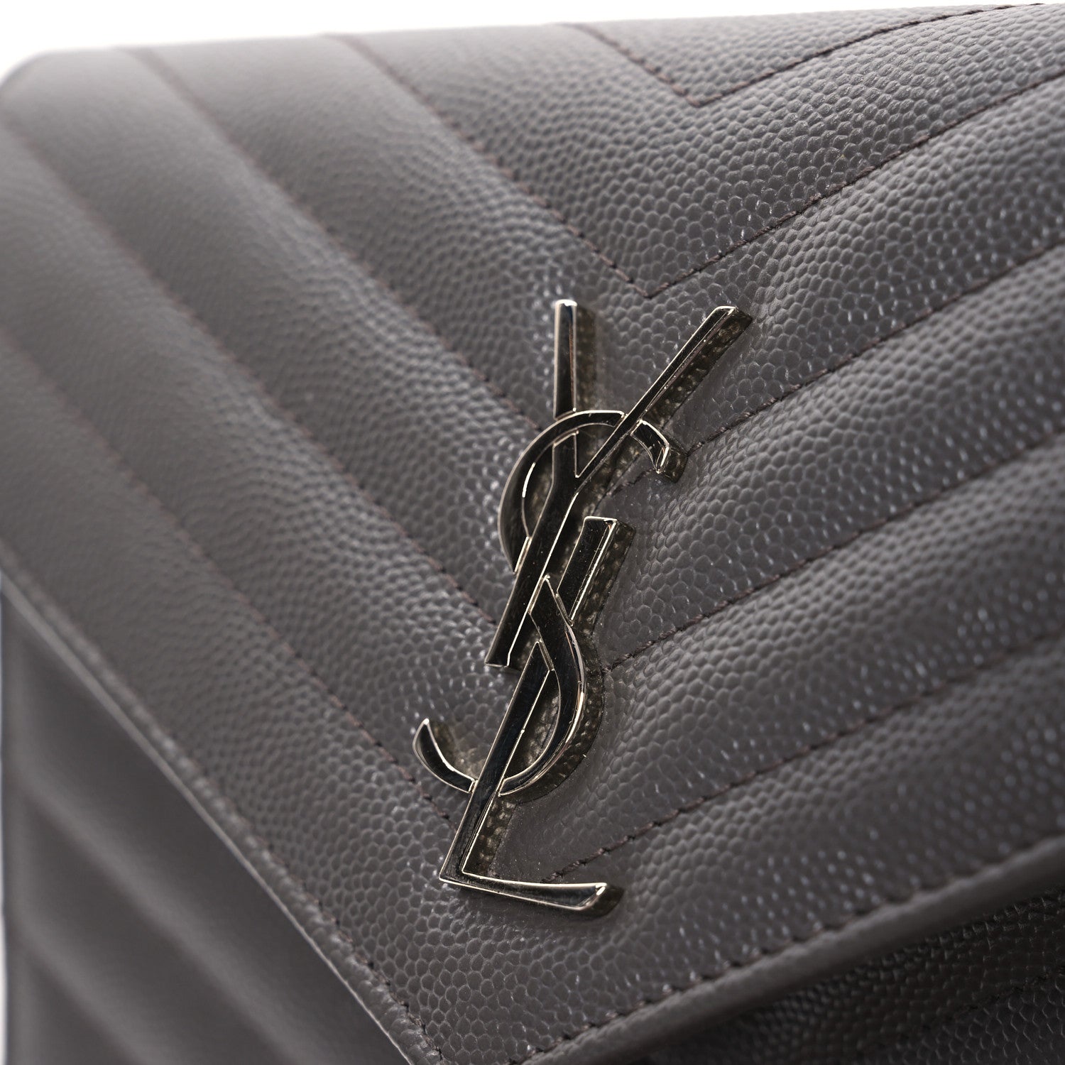 Saint Laurent Grain De Poudre Matelasse Chevron Monogram Envelope Chain Wallet Coal 13 of 17