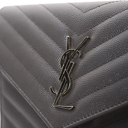 Saint Laurent Grain De Poudre Matelasse Chevron Monogram Envelope Chain Wallet Coal 13 of 17