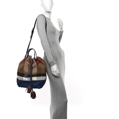Burberry Grainy Calfskin House Check Canvas Heston Crossbody Blue 2 of 11