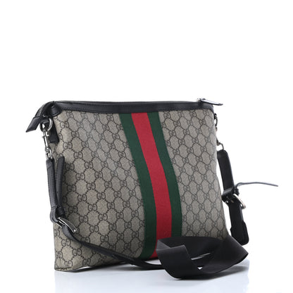 Gucci GG Supreme Monogram Calfskin Web Medium Flat Messenger Bag Beige Ebony Black 3 of 10
