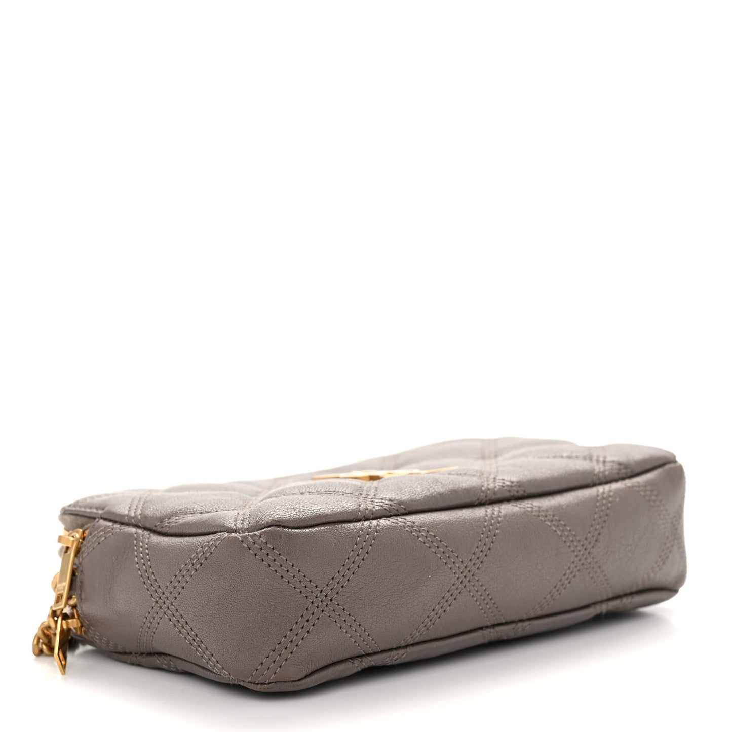 Grained Lambskin Quilted Mini Becky Double Zip Bag Taupe