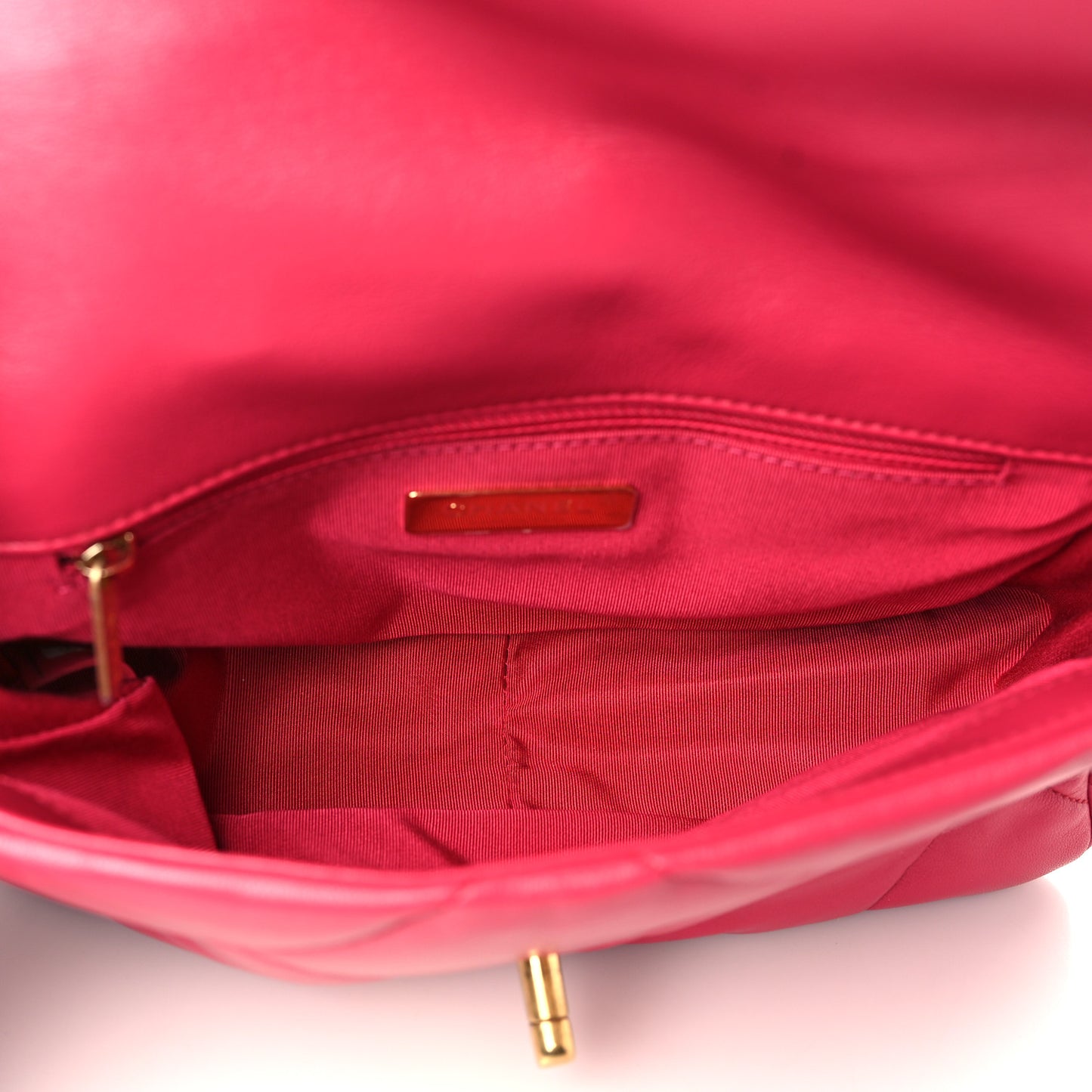 Shiny Goatskin Quilted Medium Chanel 19 Flap Dark Pink