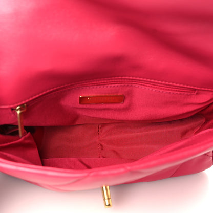 Chanel Shiny Goatskin Quilted Medium Chanel 19 Flap Dark Pink 5 of 9