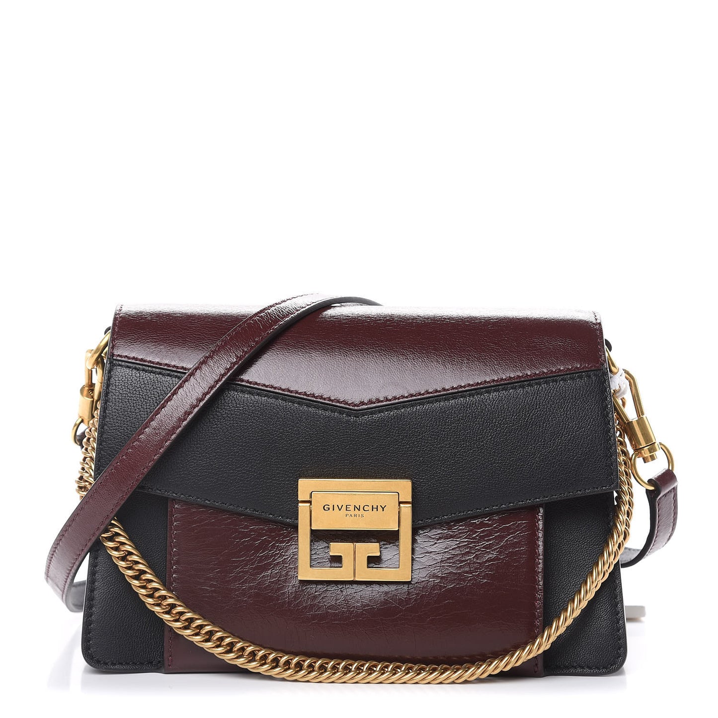 Crinkled Patent Lambskin Small GV3 Shoulder Bag Black Burgundy