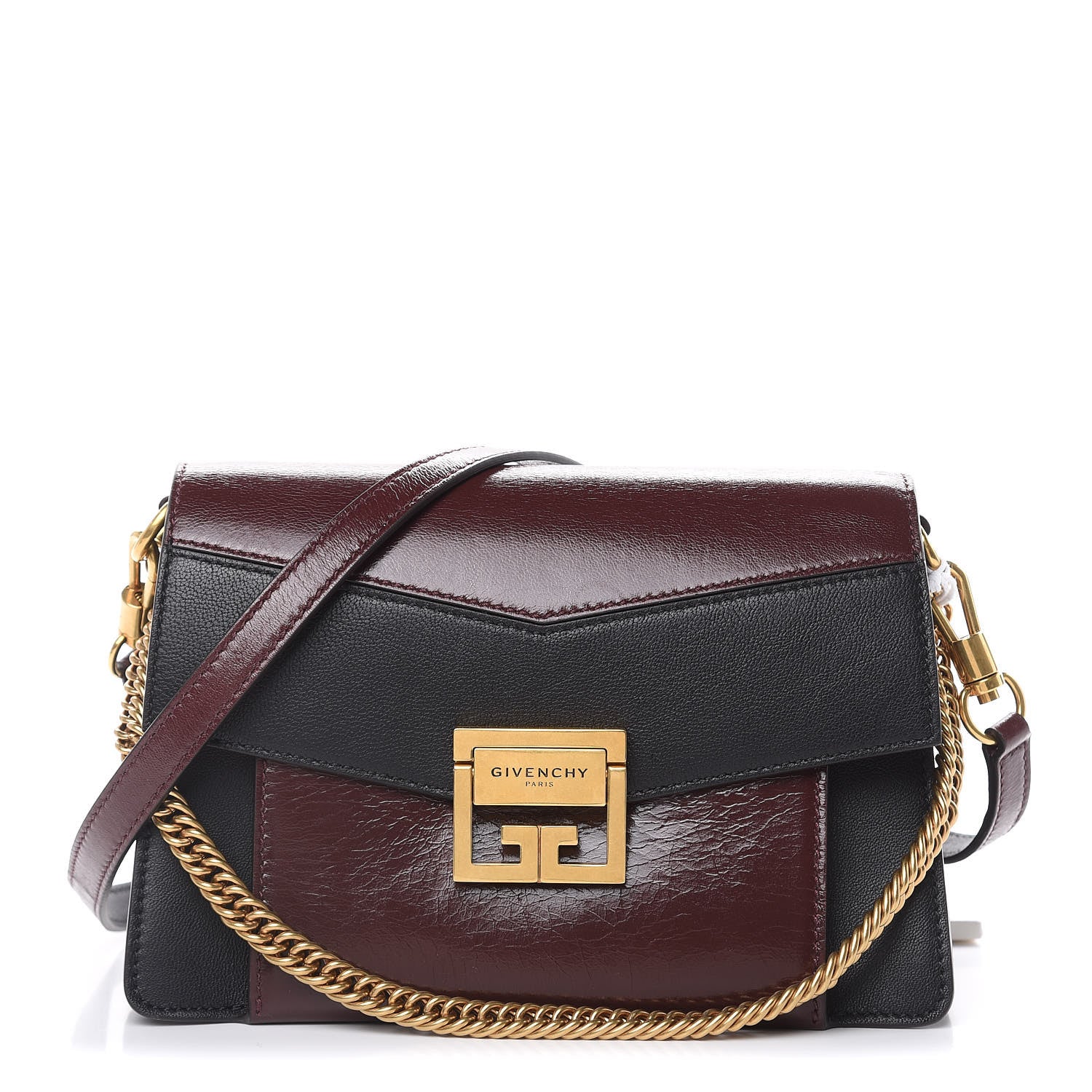 Givenchy Crinkled Patent Lambskin Small GV3 Shoulder Bag Black Burgundy 1 of 10