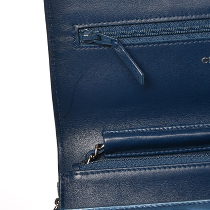 Chanel Patent Camellia Wallet on Chain WOC Blue 9 of 13