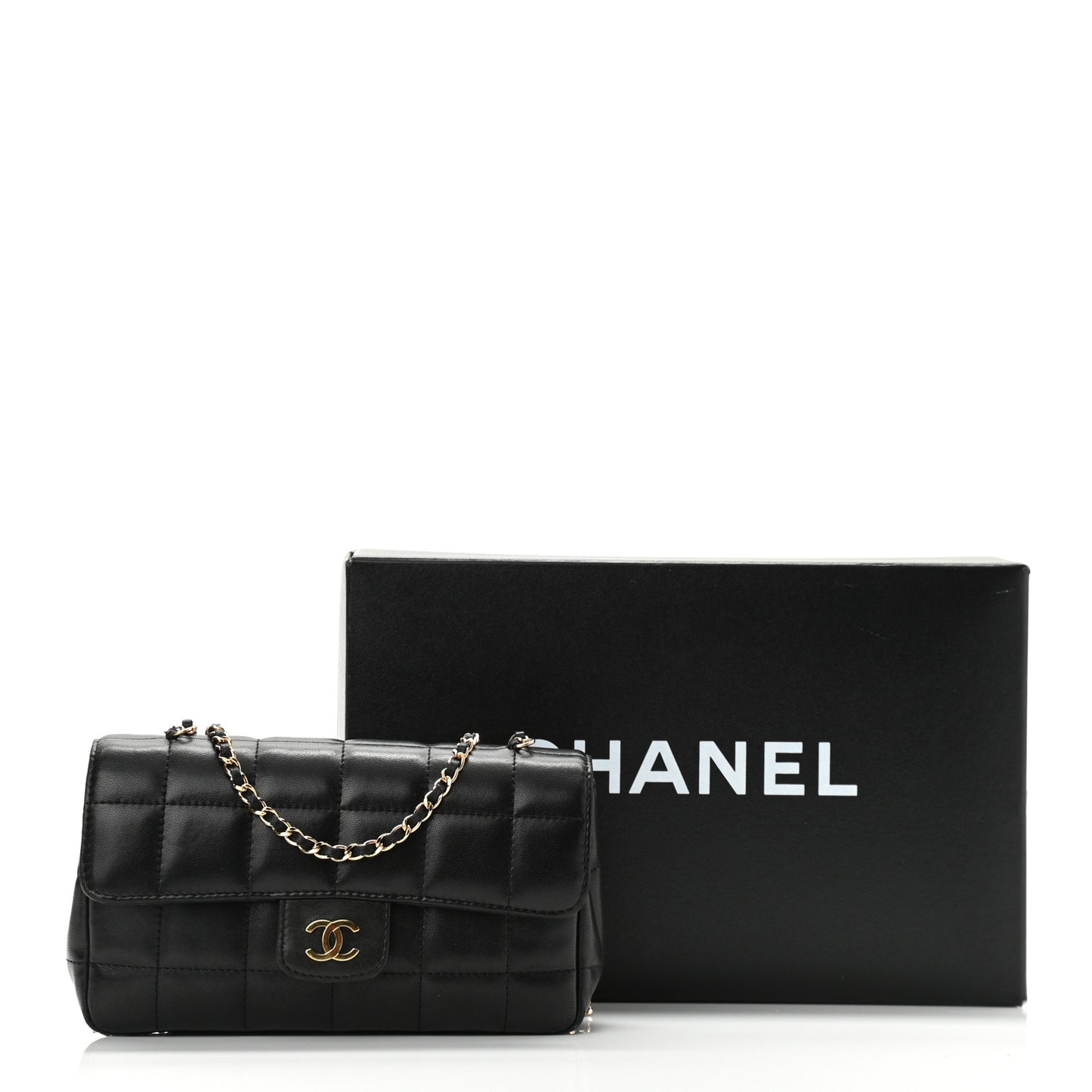Lambskin Quilted Mini Chocolate Bar Flap Black
