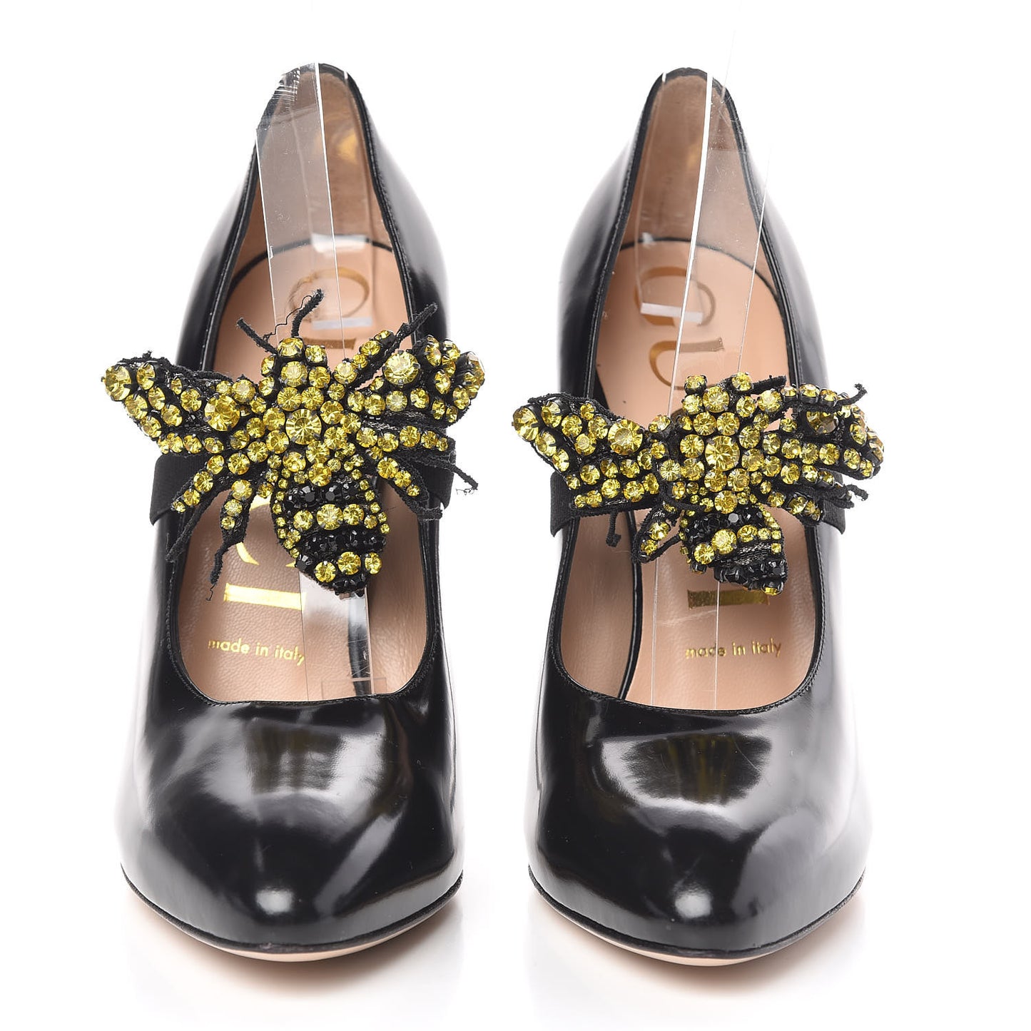 Polished Calfskin Removable Bee Elaisa Platform High Heel Pumps 37 Black