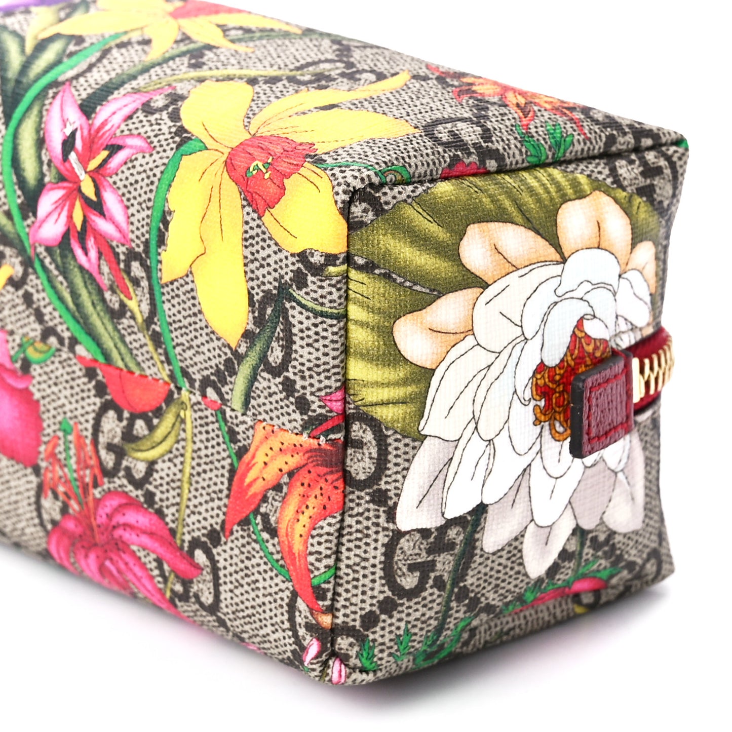 Soft GG Supreme Monogram Flora Calfskin Small Ophidia Cosmetic Case Beige Ebony Multicolor Rosso