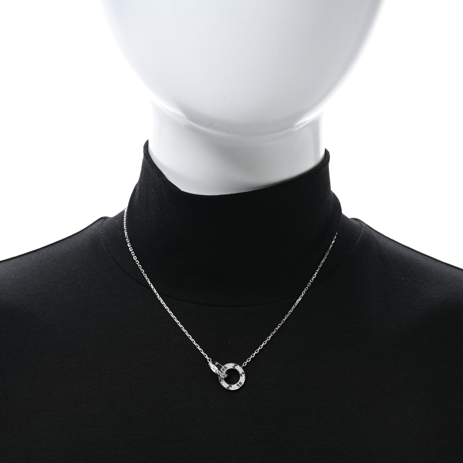 Cartier 18K White Gold Diamond Interlocking LOVE Paved Necklace 2 of 4