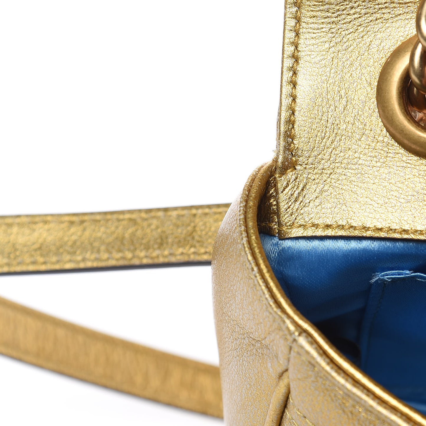Metallic Calfskin Matelasse Mini GG Marmont Shoulder Bag Gold Pink