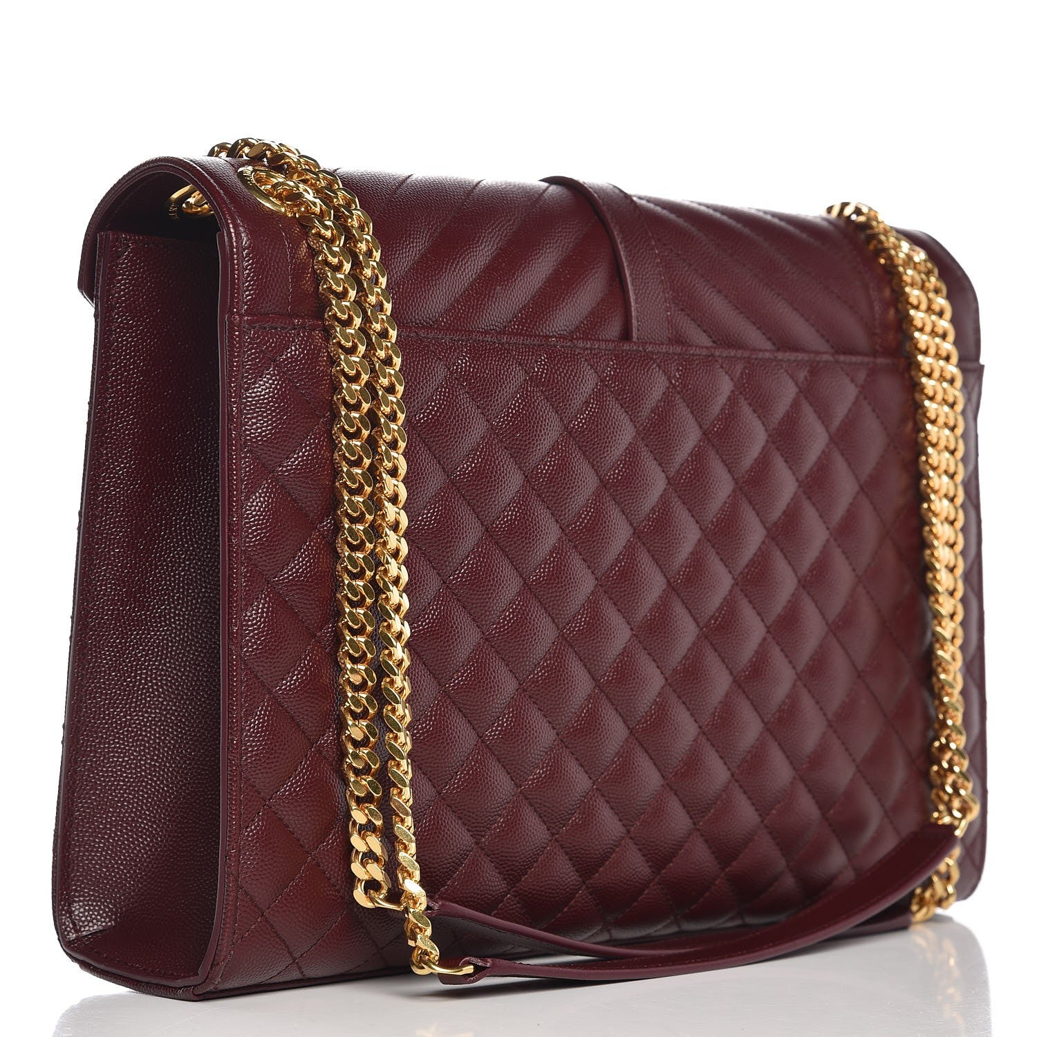 Saint Laurent Grain De Poudre Mixed Matelasse Large Triquilt Monogram Satchel Rouge Legion 3 of 9