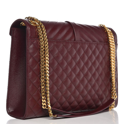 Saint Laurent Grain De Poudre Mixed Matelasse Large Triquilt Monogram Satchel Rouge Legion 3 of 9