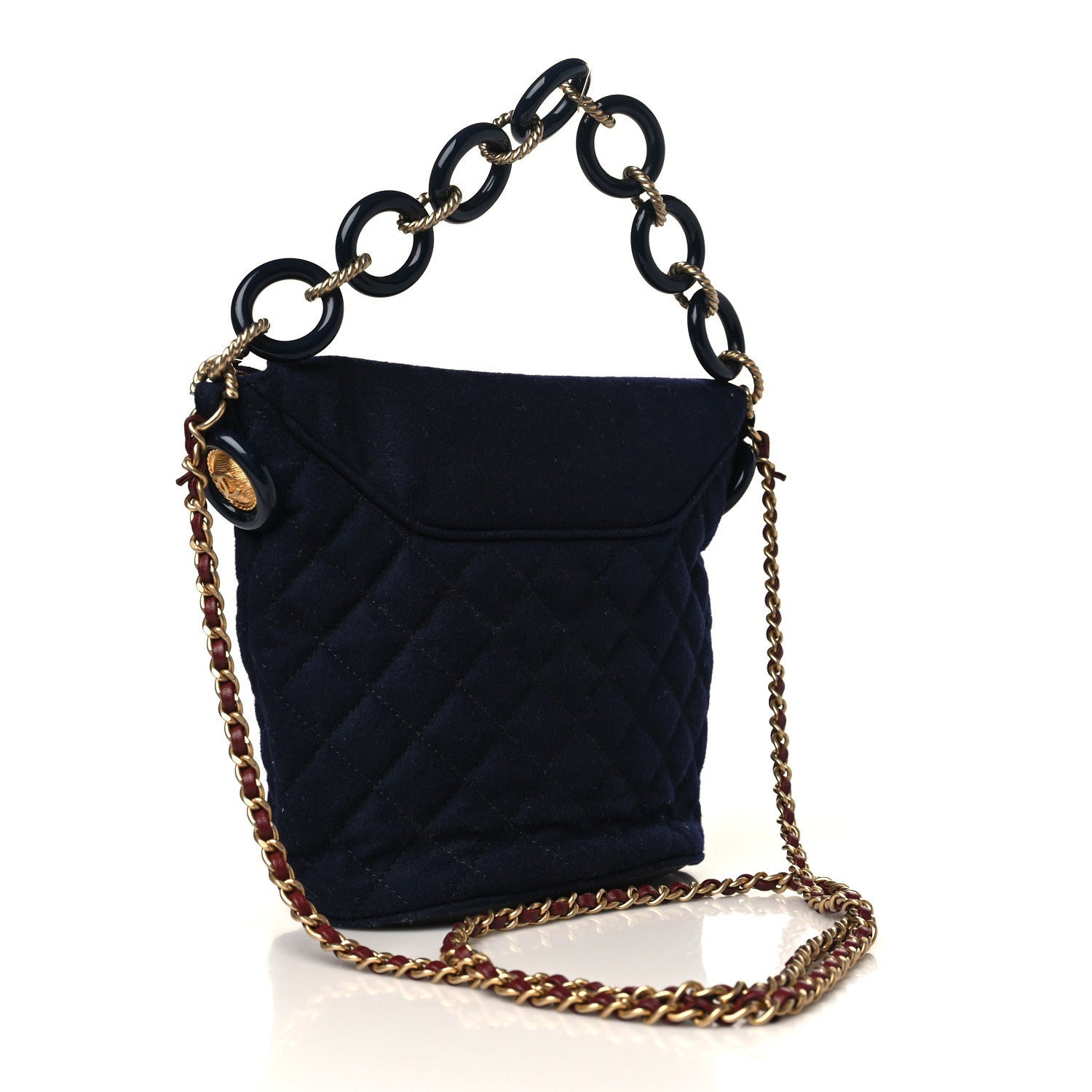 Chanel Wool Lambskin Quilted Paris Hamburg Charms Bucket Bag Dark Navy 3 of 9