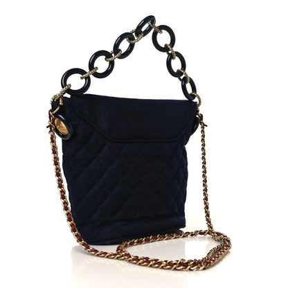 Chanel Wool Lambskin Quilted Paris Hamburg Charms Bucket Bag Dark Navy 3 of 9