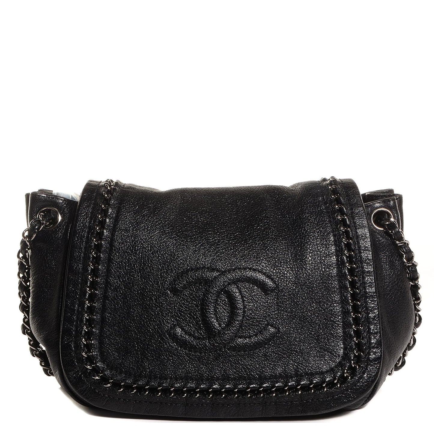 Metallic Goatskin Luxe Ligne Flap Bag Black