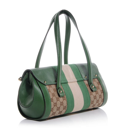 Gucci Monogram Web Bamboo Bullet Satchel Green 3 of 7