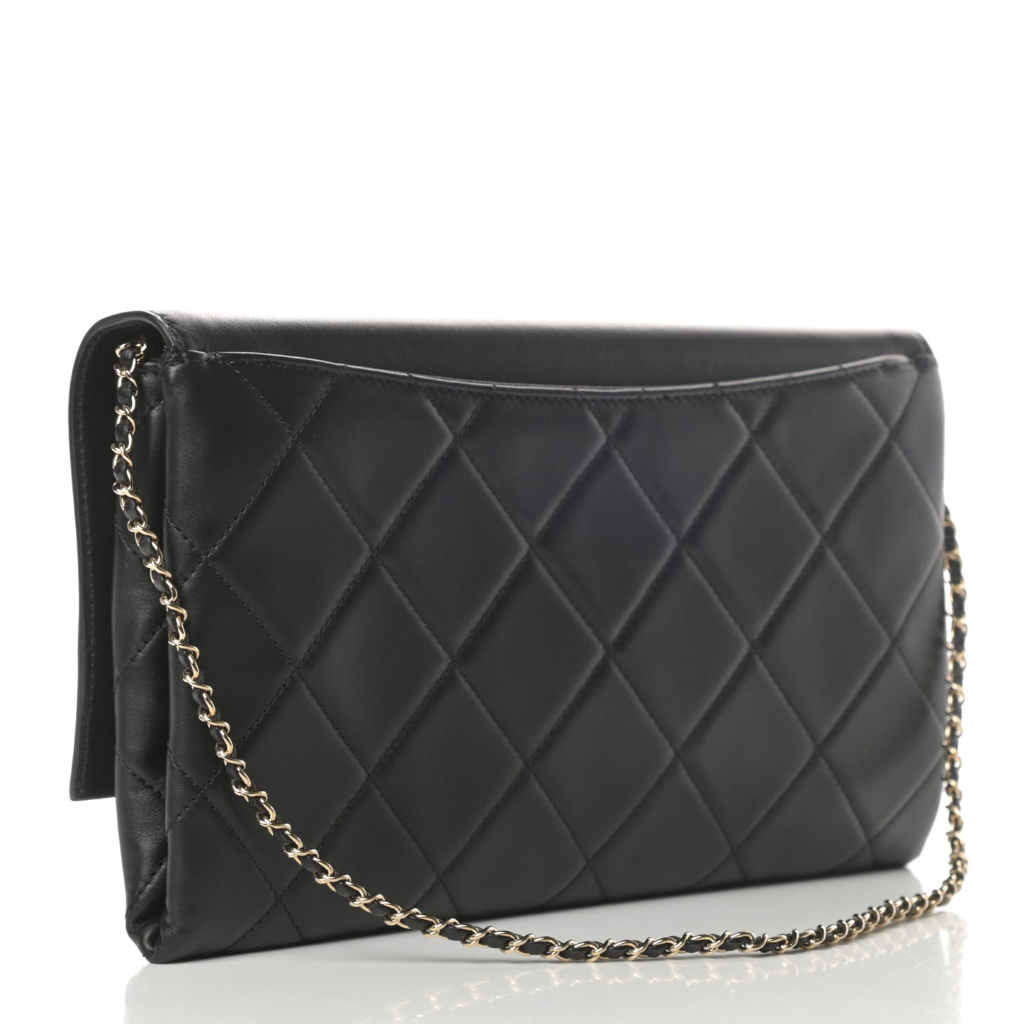 Lambskin Quilted Retro Label Clutch Black