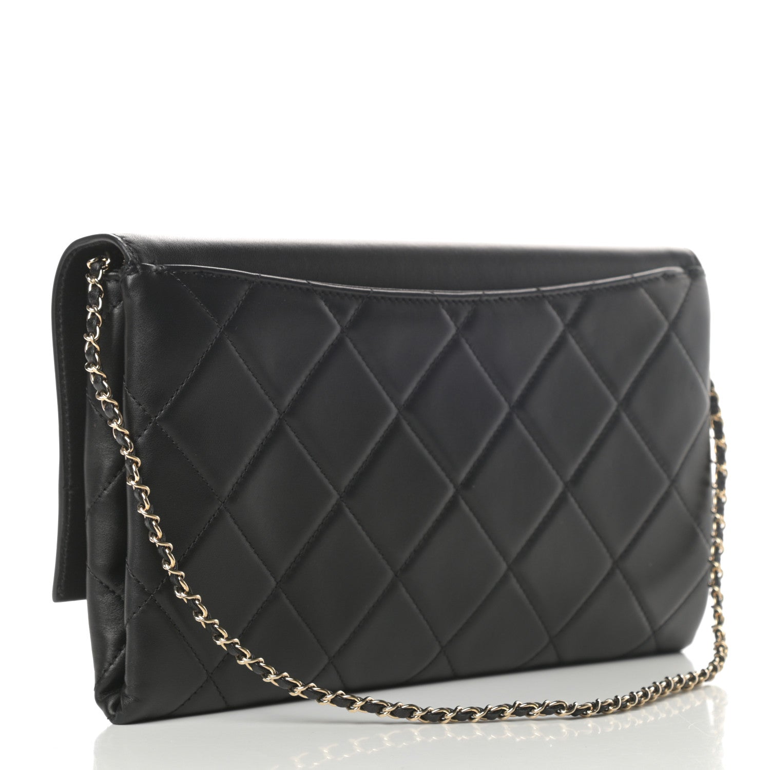Chanel Lambskin Quilted Retro Label Clutch Black 3 of 12