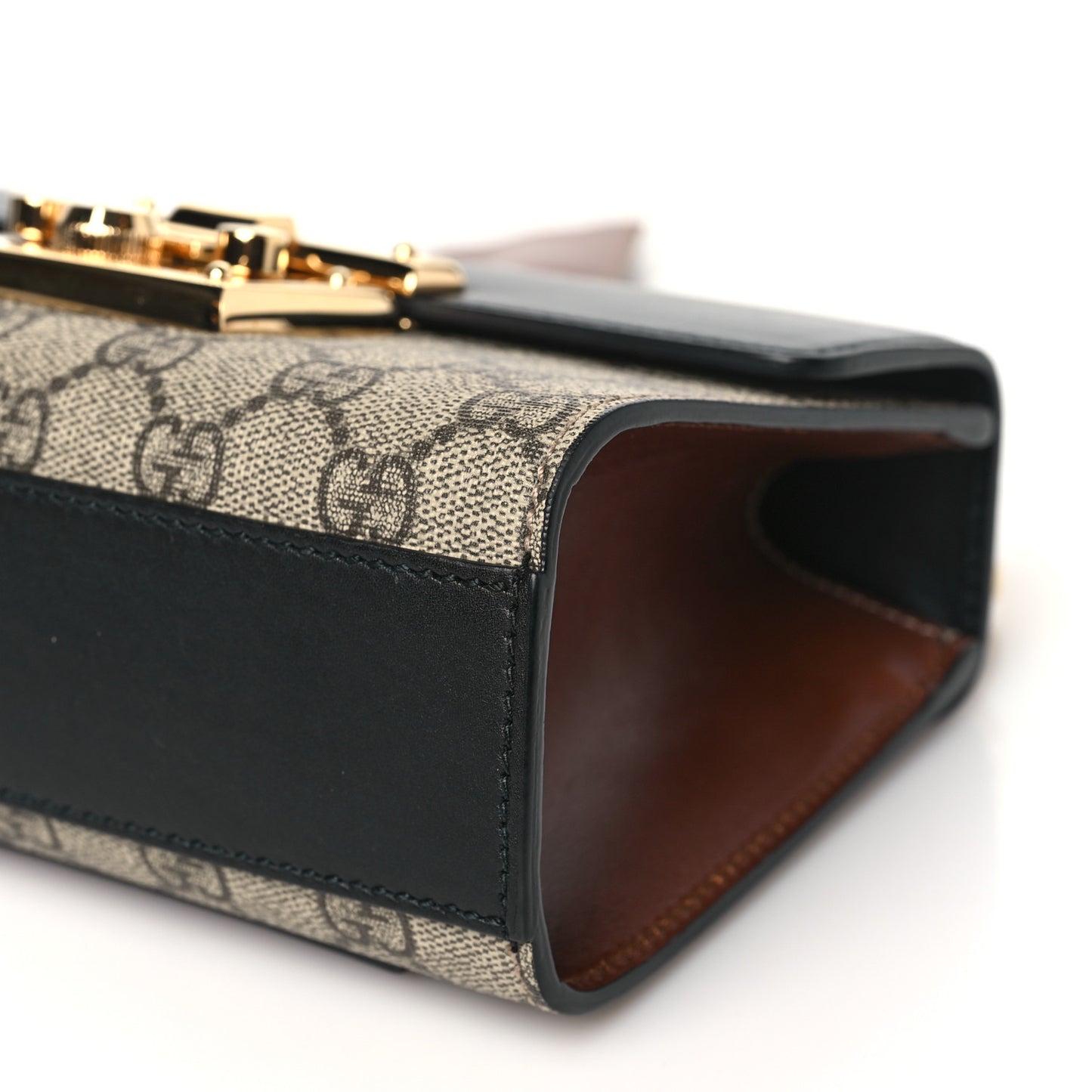 GG Supreme Monogram Calfskin Small Padlock Shoulder Bag Beige Black Cuir
