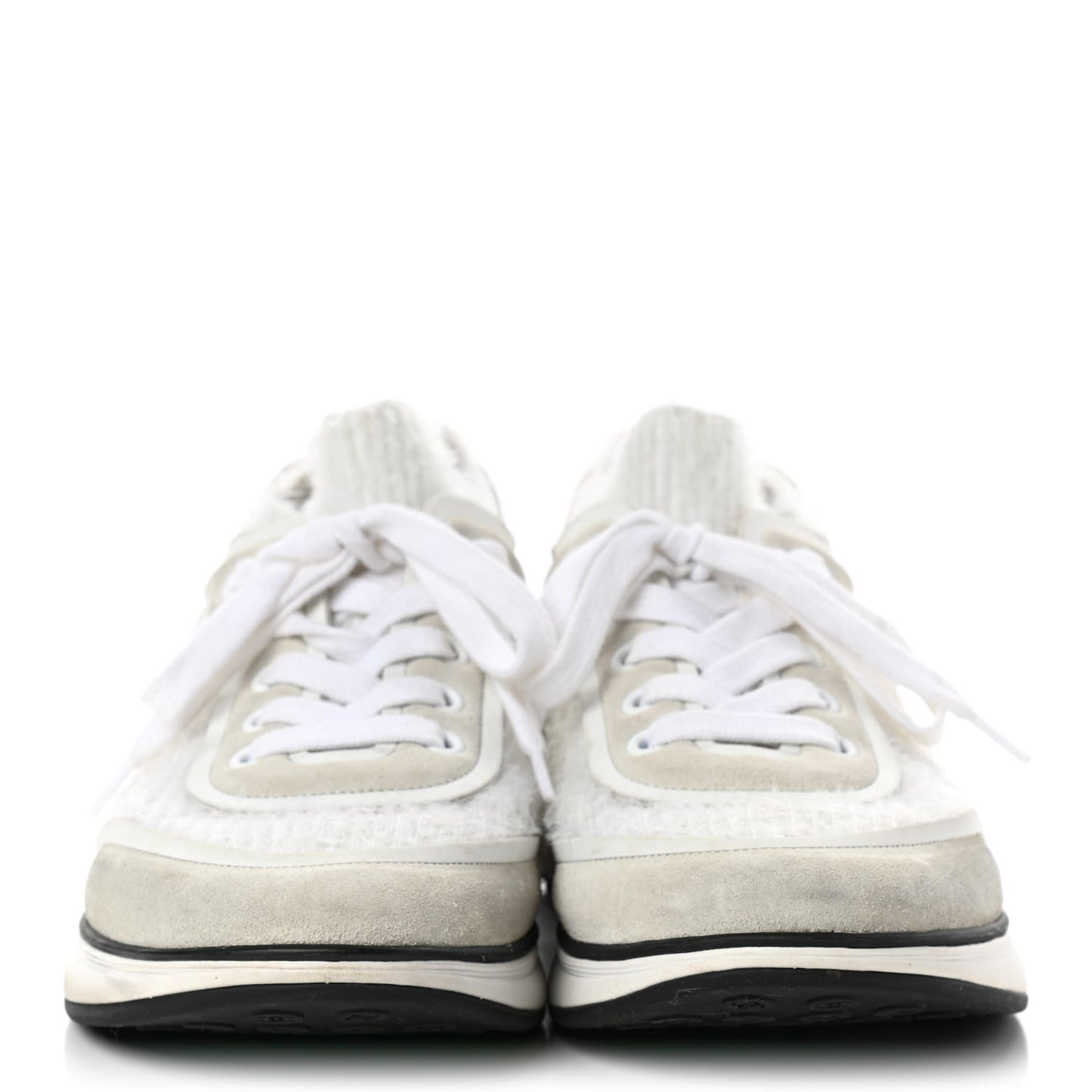 Suede Calfskin Stretch Fabric CC Sneakers 36.5 White