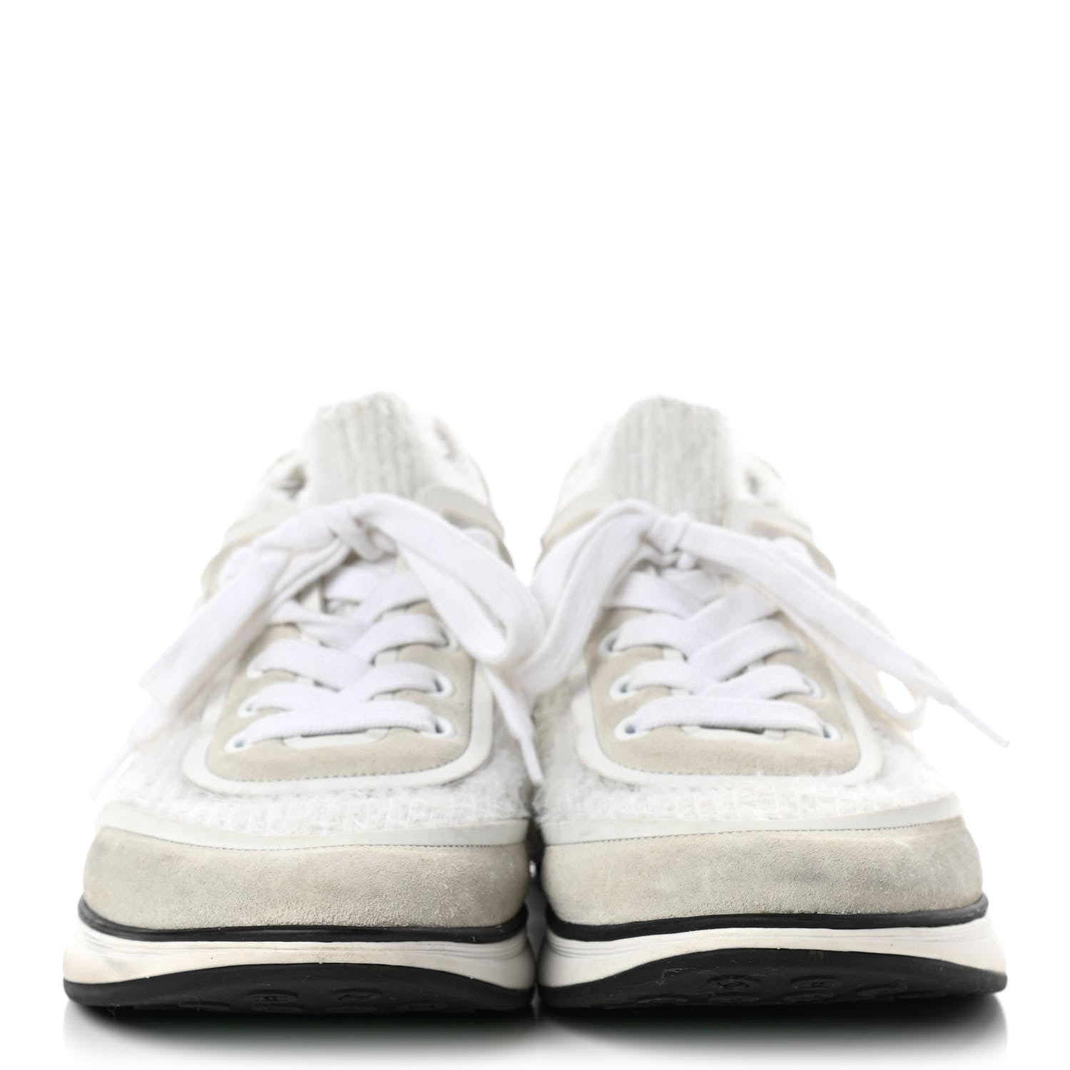 Chanel Suede Calfskin Stretch Fabric CC Sneakers 36.5 White 2 of 7