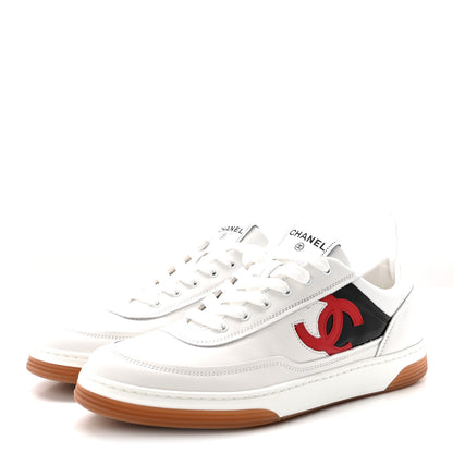 Chanel Calfskin Patent Womens CC Sneakers 40 White Black Red 4 of 8