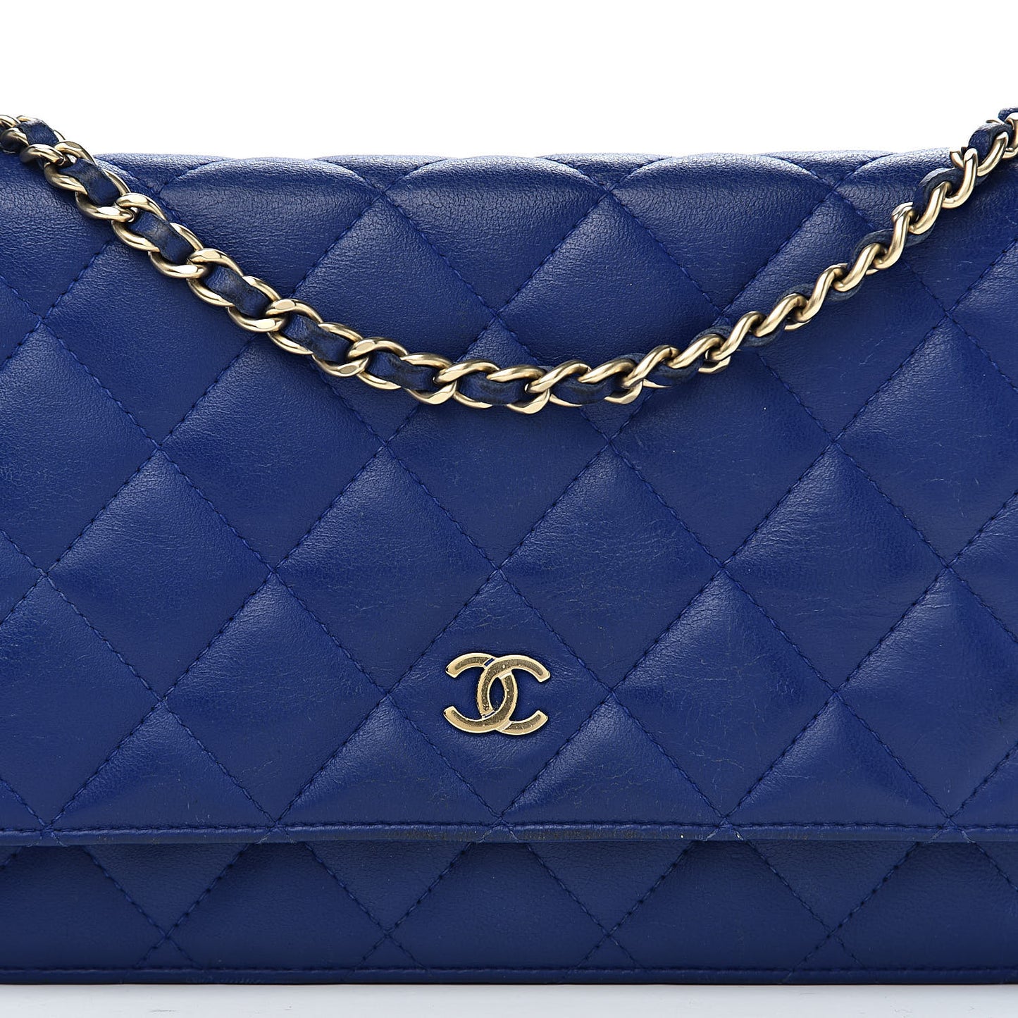 Lambskin Quilted Wallet On Chain WOC Dark Blue