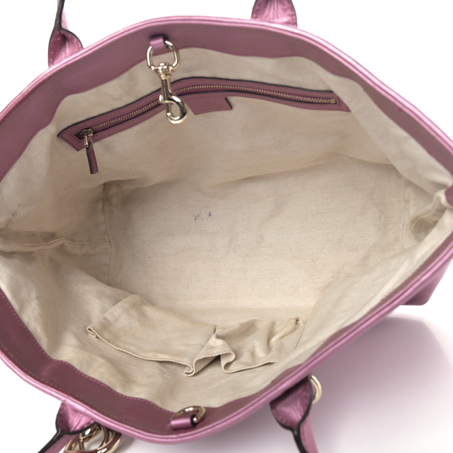 Metallic Soft Guccissima Large Heart Bit Charm Top Handle Tote Fresia Rose