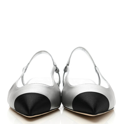 Chanel Metallic Lambskin Cap Toe CC Slingback Flats 37.5 Black Silver 2 of 10