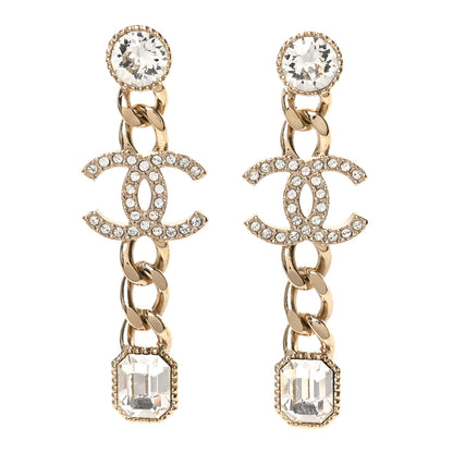 Chanel Crystal CC Chain Drop Earrings Gold 1 of 4