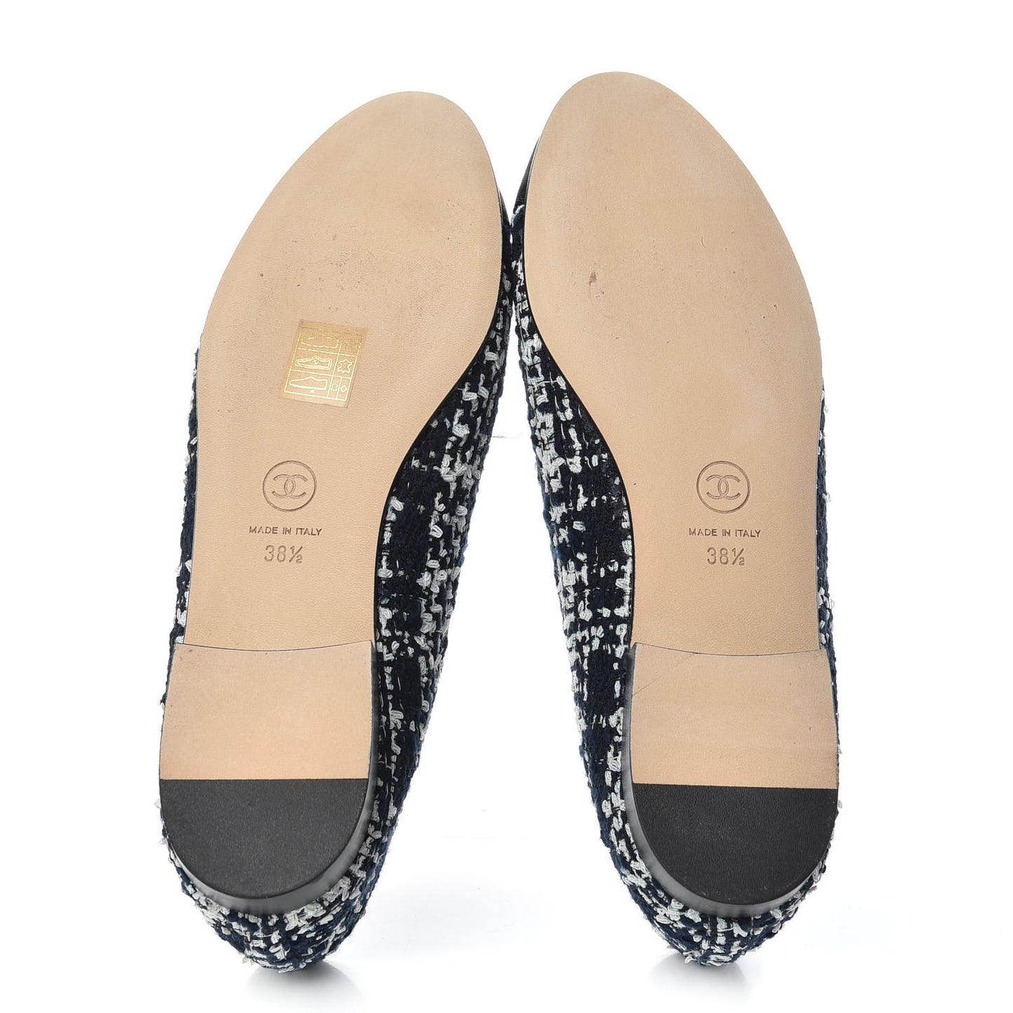 Tweed Grosgrain Cap Toe Ballerina Flats 38.5 Navy Blue White Black