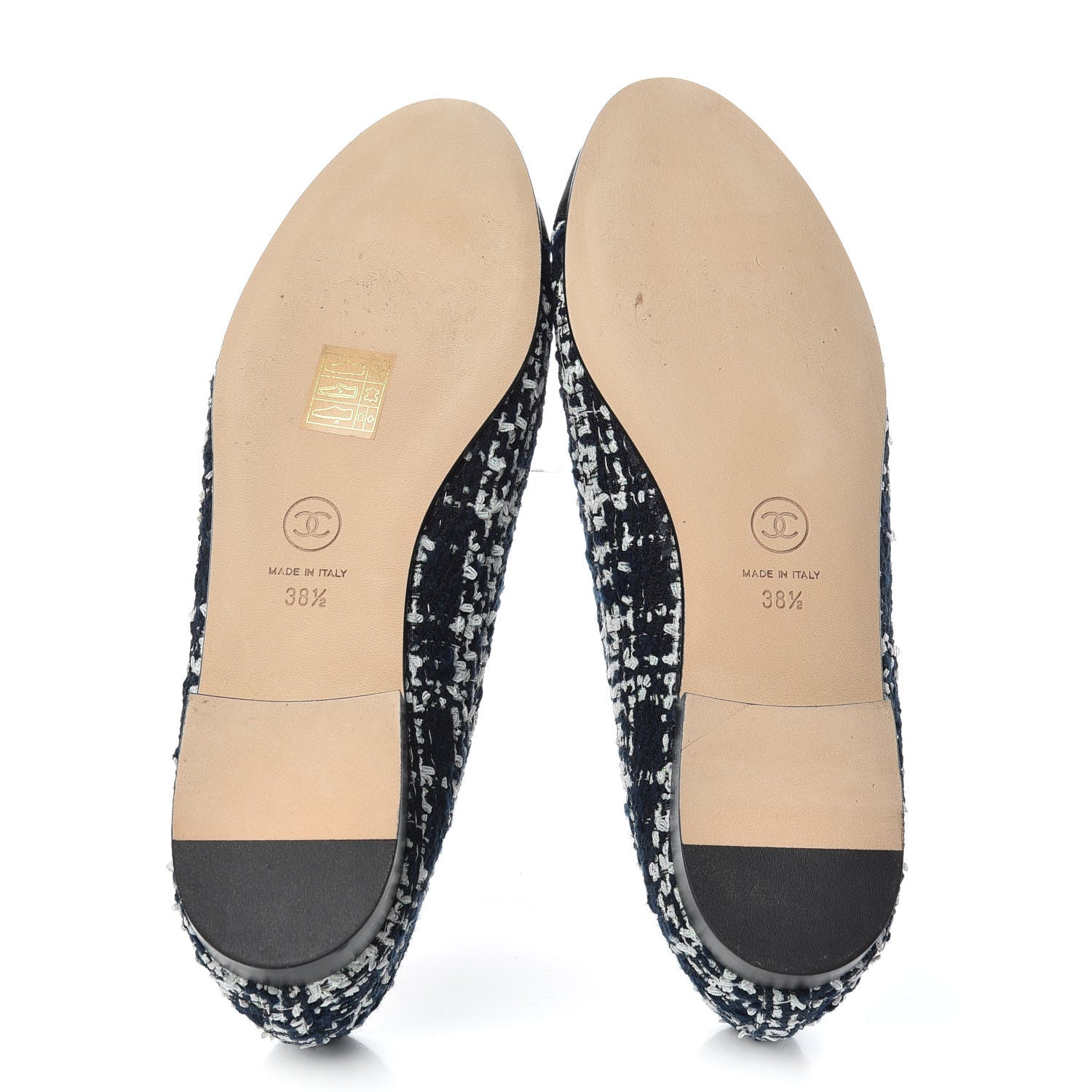 Chanel Tweed Grosgrain Cap Toe Ballerina Flats 38.5 Navy Blue White Black 6 of 11