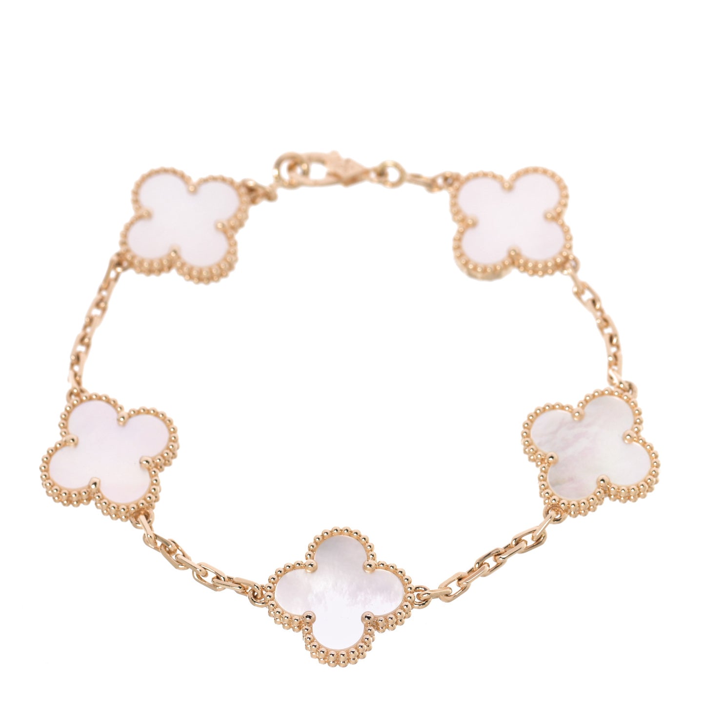 18K Yellow Gold Mother of Pearl 5 Motifs Vintage Alhambra Bracelet