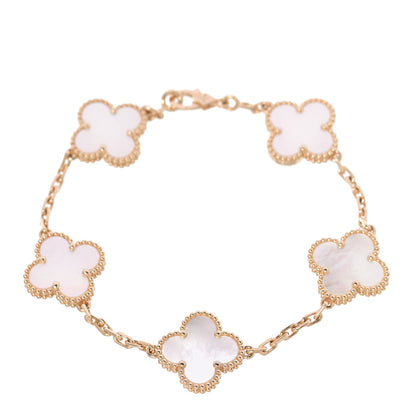 Van Cleef & Arpels 18K Yellow Gold Mother of Pearl 5 Motifs Vintage Alhambra Bracelet 1 of 6