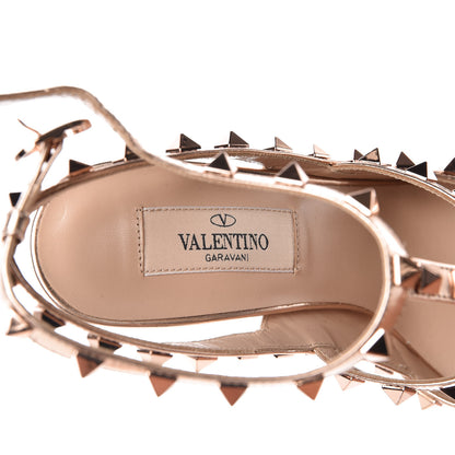 Valentino Garavani Metallic Pebbled Calfskin Rockstud Ankle Strap 100mm Pumps 36.5 Rame 7 of 9