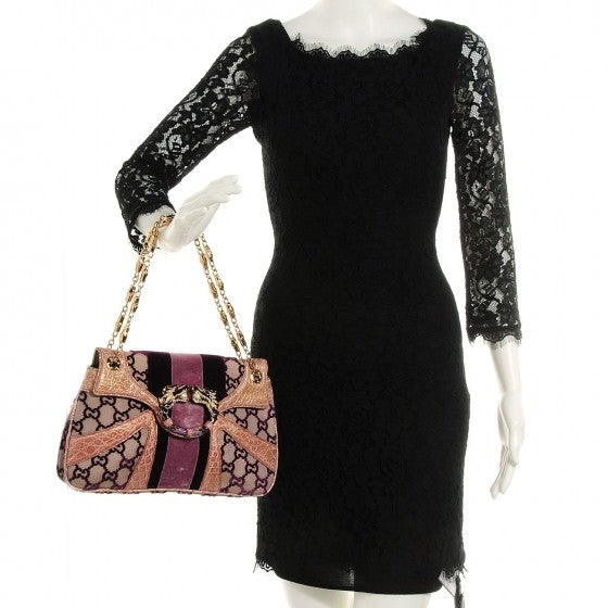 Gucci Monogram Tom Ford Crocodile Jeweled Dragon Flap Bag Purple 2 of 8