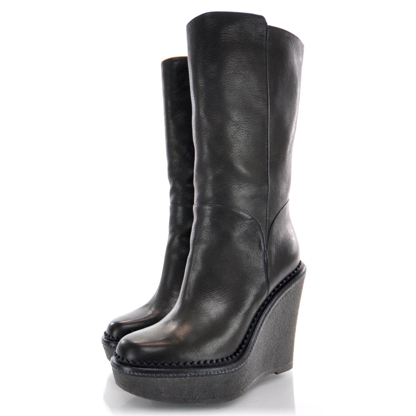 Leather Wedge Boots 36 Black