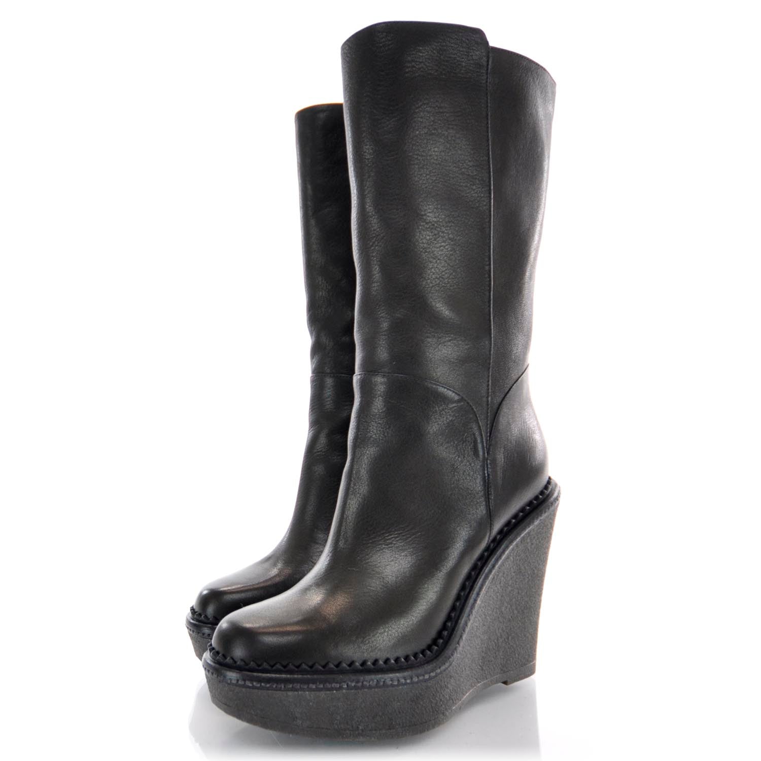 Saint Laurent Leather Wedge Boots 36 Black 2 of 5