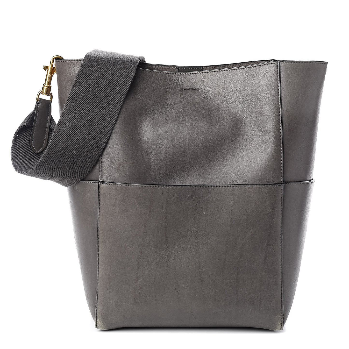 Smooth Calfskin Sangle Bucket Bag Grey