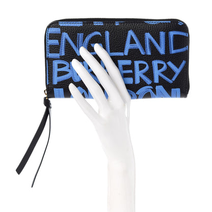 Burberry Grained Calfskin Graffiti Print Zip Around Wallet Black 2 of 8