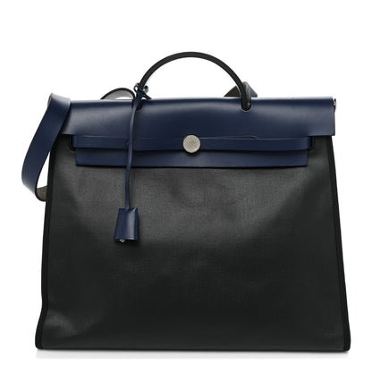 Hermes Toile H Berline Vache Hunter Herbag Zip MM 39 Bleu Encre Black 1 of 10