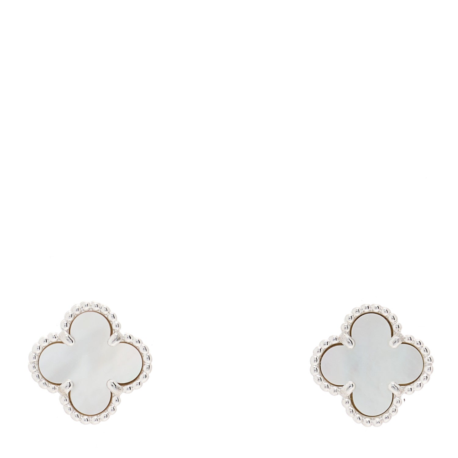 Van Cleef & Arpels 18K White Gold Mother of Pearl Sweet Alhambra Earrings 1 of 5