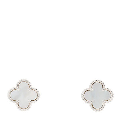 Van Cleef & Arpels 18K White Gold Mother of Pearl Sweet Alhambra Earrings 1 of 5