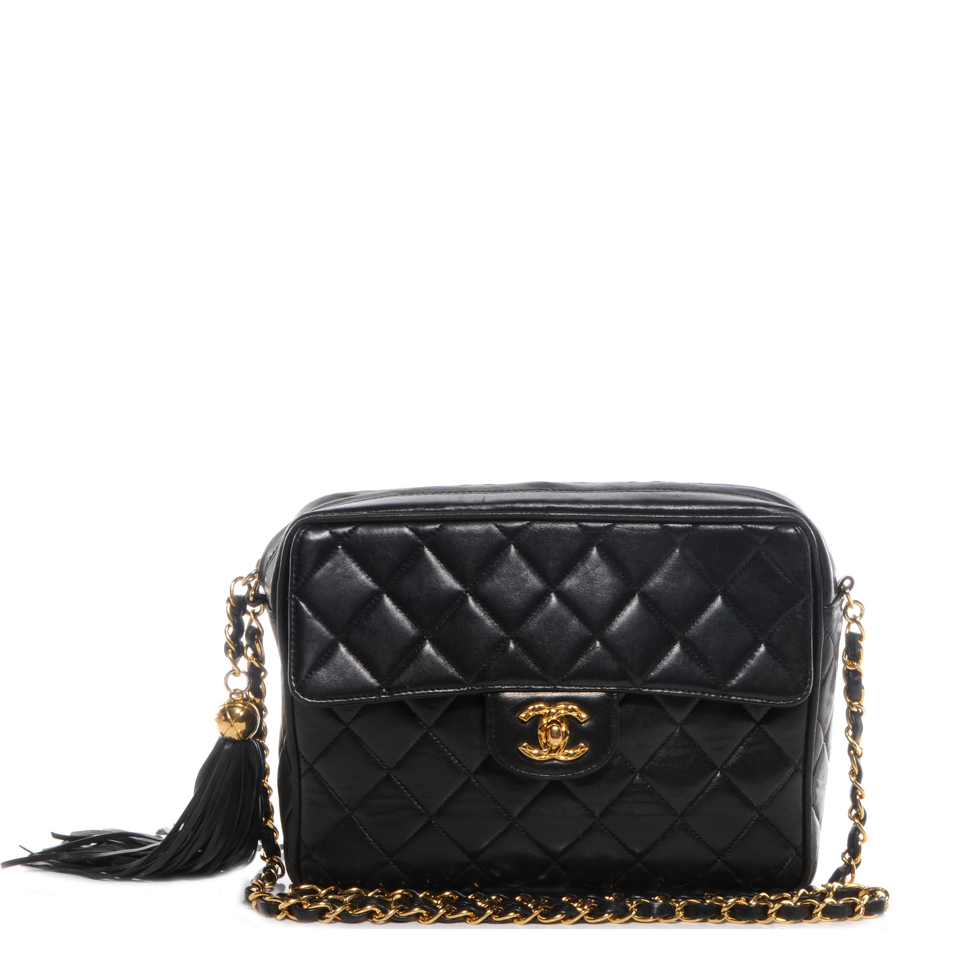 Chanel Lambskin Quilted Flap Camera Tassel Case Black 1 of 9