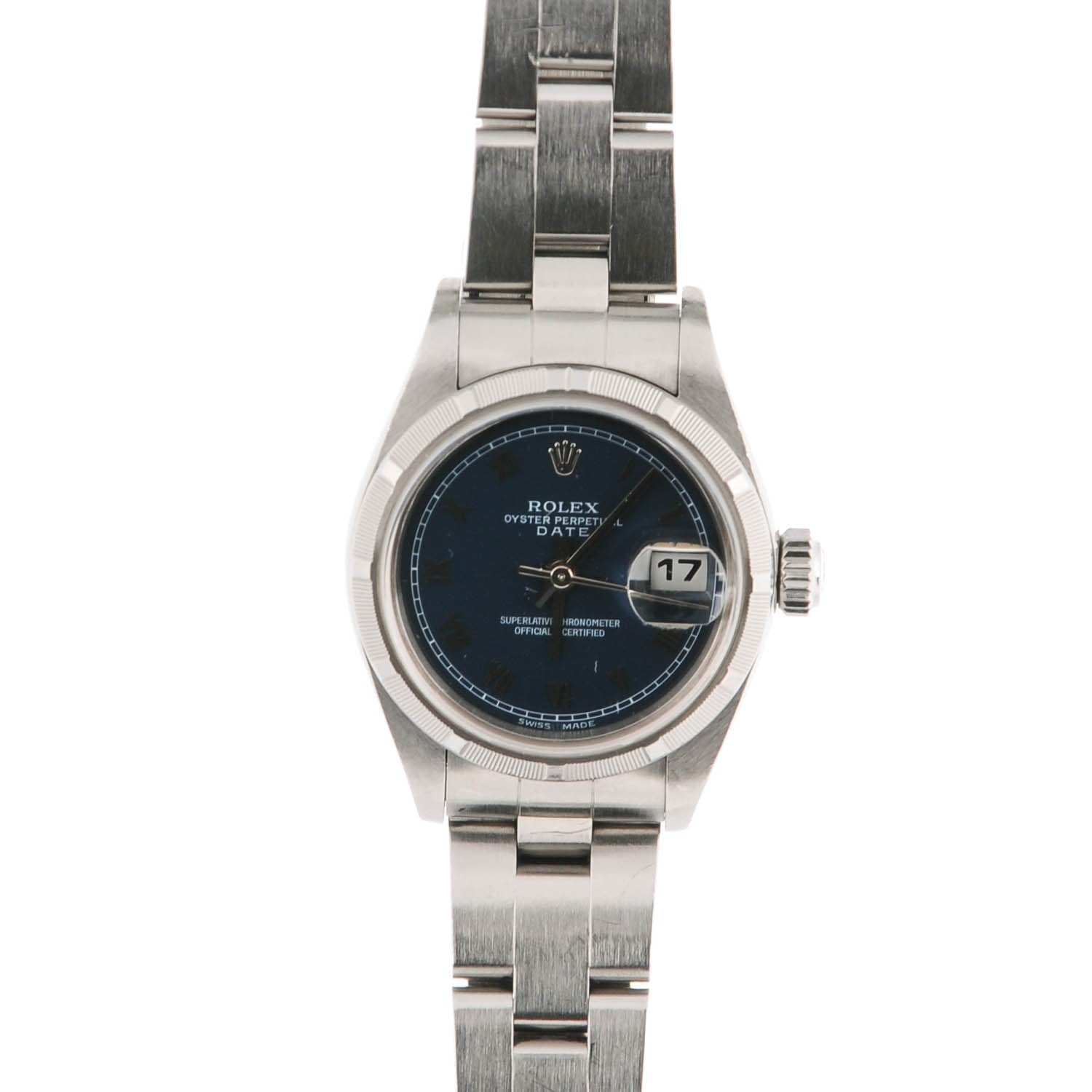 Rolex Stainless Steel 26mm Oyster Perpetual Date Watch Blue 79190 1 of 7